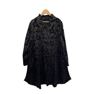 Cynthia Ashby Heavy Black Floral Brocade Coat Size L  A-line Long